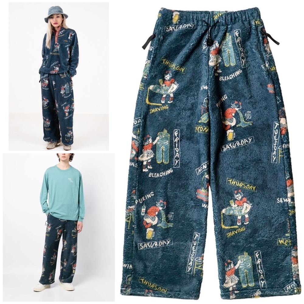 NWOT Unisex Japan Kapital Kountry Calendar Weekly Chores Pattern Straight Pants‌